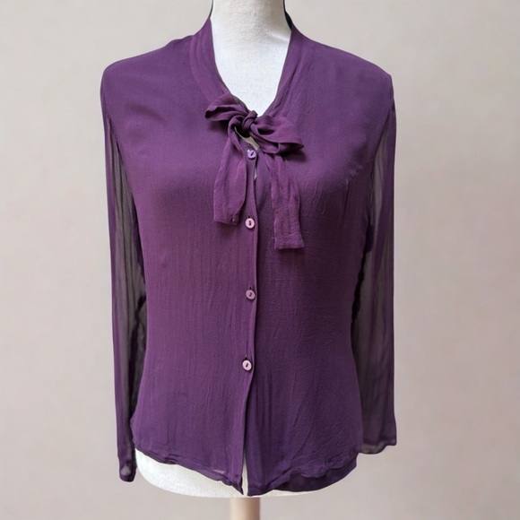 Willi Smith Tops - VINTAGE Silk Tie-Neck Button Down Blouse in Rich Purple